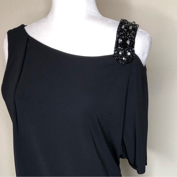 David Meister One Shoulder Cocktail Mini Dress Black Wedding Guest Dress Size:6 - Picture 8 of 13